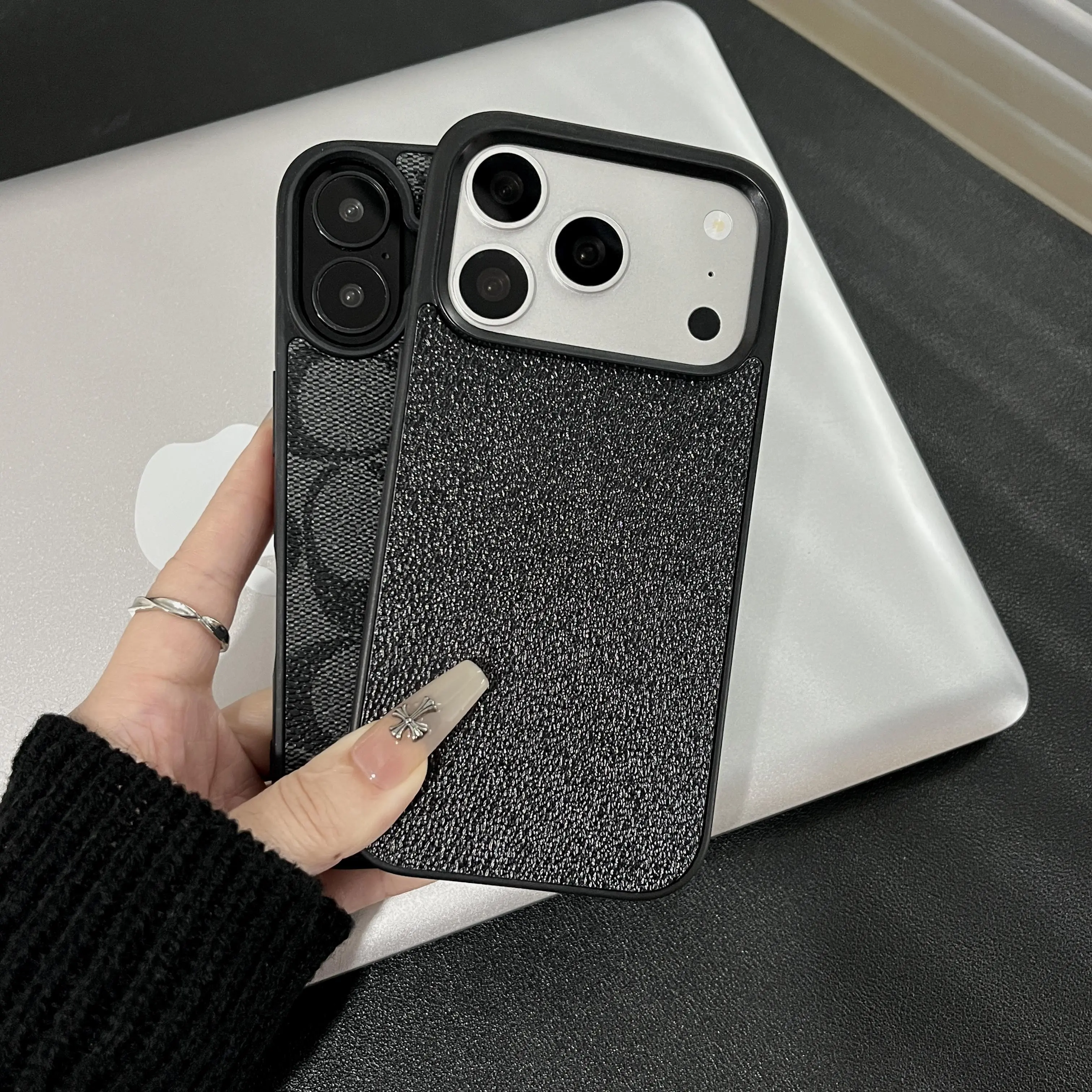 Patterned Leather iPhone Case - Phone Accessories for iPhone 13-17 Series (13,14,15 Pro Max,16 Plus,17 Pro Max Included) - High-End Unisex Accessory with Raised Bezels Enhanced Protection, Festive Gift Pick Kongsee Pink
