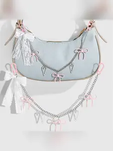 New Y2K Sweet High-Quality Silver Color Chain Bow Heart Star Lace DIY Bag Charm, Elegant Style, All Seasons
