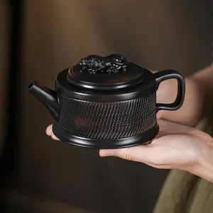 Chinese Purple Pottery Tiger Teapot – One of China’s Four Famous Ceramics, Handcrafted with Traditional Jumping Knife Technique, Leopard-shaped Knob, Built-in Tea Residue Filter, Smooth Water Flow, Durable & Elegant Tea Ware for Home & Office