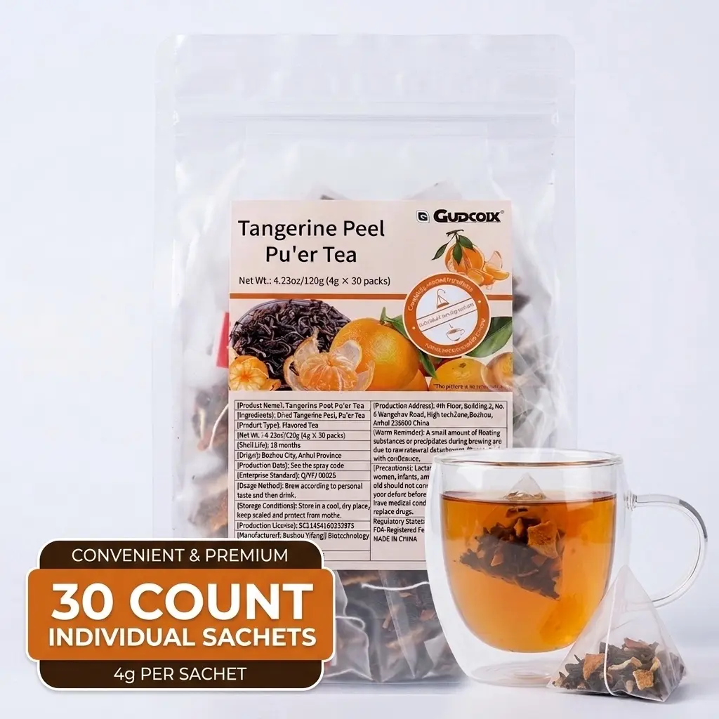 Gudcoix-Tangerine Peel Pu'er Tea 120g (4.23oz) – 30 Bags, Dried Tangerine Peel with Aged Pu'er Tea, Traditional Chinese Flavored Tea, Individually Sealed