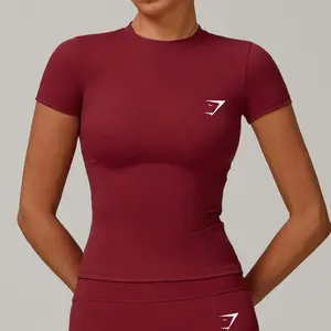 Gymshark Women Short Sleeve Sport Tshirt Moisture Wicking Yoga Shirt Quick Dry Active Wear for Running Cycling Fitness Gym