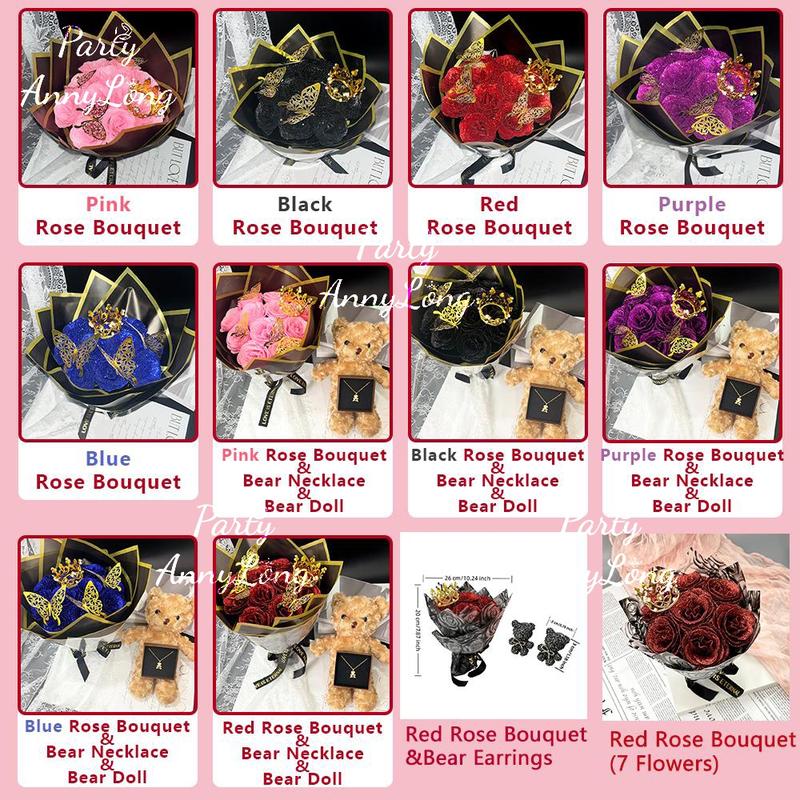 Glitter Rose Bouquet, 1 Count Eternal Artificial Rose Bouquet with No Assembly Required, Romantic Valentine's Day, Wedding, Anniversary and Engagement Gift, Glitter Rose Birthday and Christmas Gift, Decorative Bouquet #TOP PICKS