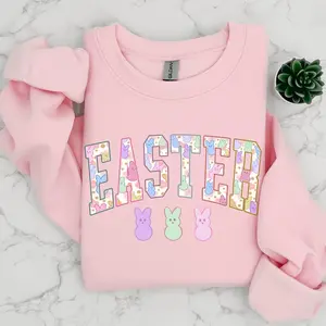 Easter Peeps Shirt/Sweatshirt - Casual Top with Colorful "EASTER" Design and Bunny Graphics
