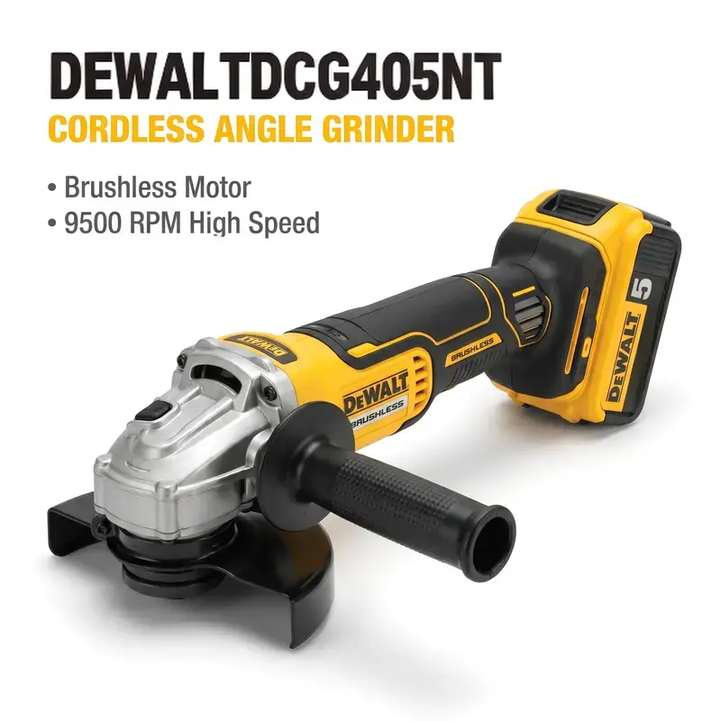 Dewalt DCG405NT Open Box Cordless Brushless Angle Grinder - 9500 rpm, High Power, High Torque, IP54 Protection, Detachable Frame, Battery Charger Included, Professional Construction Hand Tool heavy-duty electronic brake