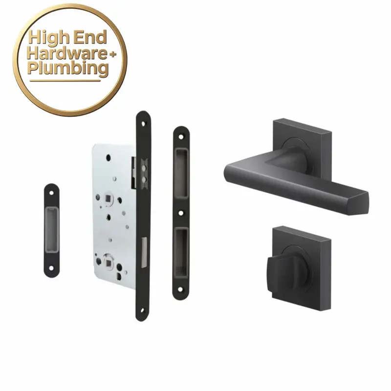 Complete handle black - with magnetic lock and strake plate for frame