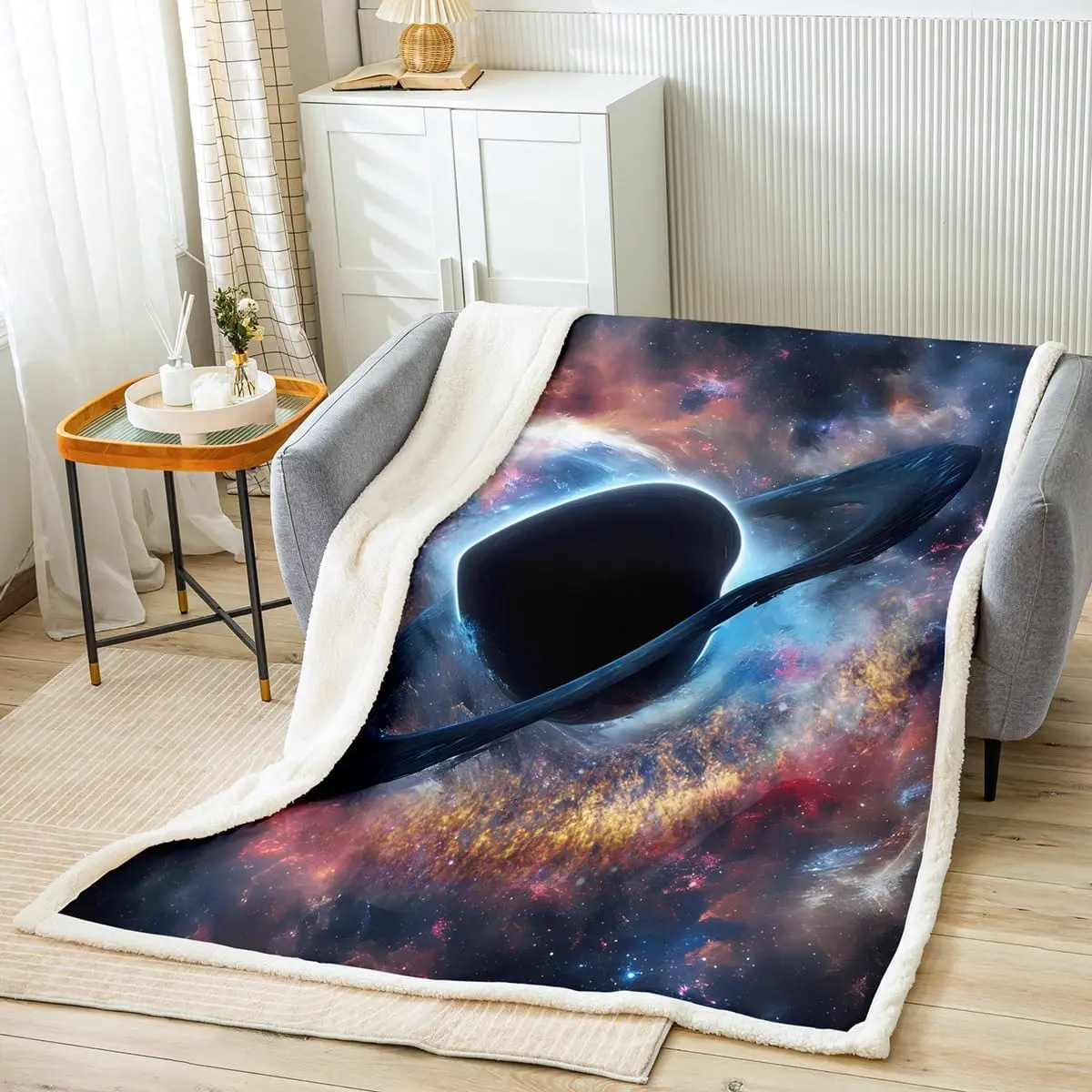Feelyou Black Hole Themed Fluffy Soft Plush Fleece Blanket - Cozy Sherpa Microfiber, 90"x90" Queen Size, Super Warm Adult Throw, Indoor/Outdoor Cozy Corner Watch Party Sofa Accessory