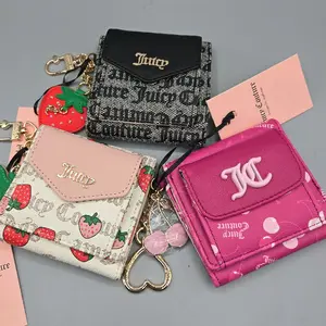 Juicy Couture Women's Wallet,mini envelope flap Wallet, with golden Keychain charms. Color:Black, Multicolor and Raspberry color