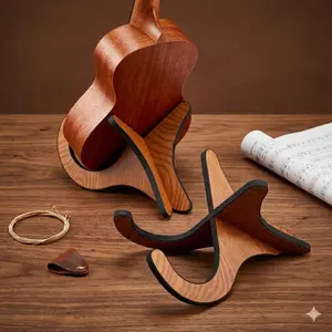 Portable Folding Ukulele Stand, Universal Guitar & Ukulele Holder, Anti-Tip Reinforced Design for Stage & Home Use, Compact Foldable Storage, Scratch-Proof Instrument Protection, Multi-Scenario Use in Dorm Room Living Room.