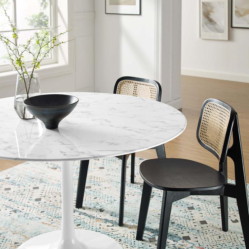 Modway Lippa 48" Round Artificial Marble Dining Table in White
