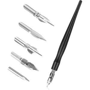 Calligraphy Dip Pen Nib Set, Fluid Writer Calligraphy Pen with 5pcs Stainless Steel Replacement Nibs for Writing, Painting, Drawing, Signing