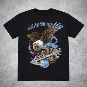 Vintage USMC Graphic T-Shirt 2000s United States Marine Corps Tee, Retro Military Style Shirt, NOS Classic Fit Small Size, Patriotic Veteran Apparel