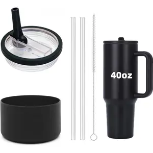 Set Lid Compatible with 40oz,Plus Slicone Boot and Straw Fit forHydrojug (Black, 40oz)