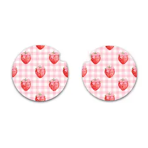 Strawberry Car Coasters, Neoprene Car Coasters - Set of Two, Cute Car Accessories, Strawberry Car Cup Inserts, New Vehicle Gift, Strawberry Lover Gift