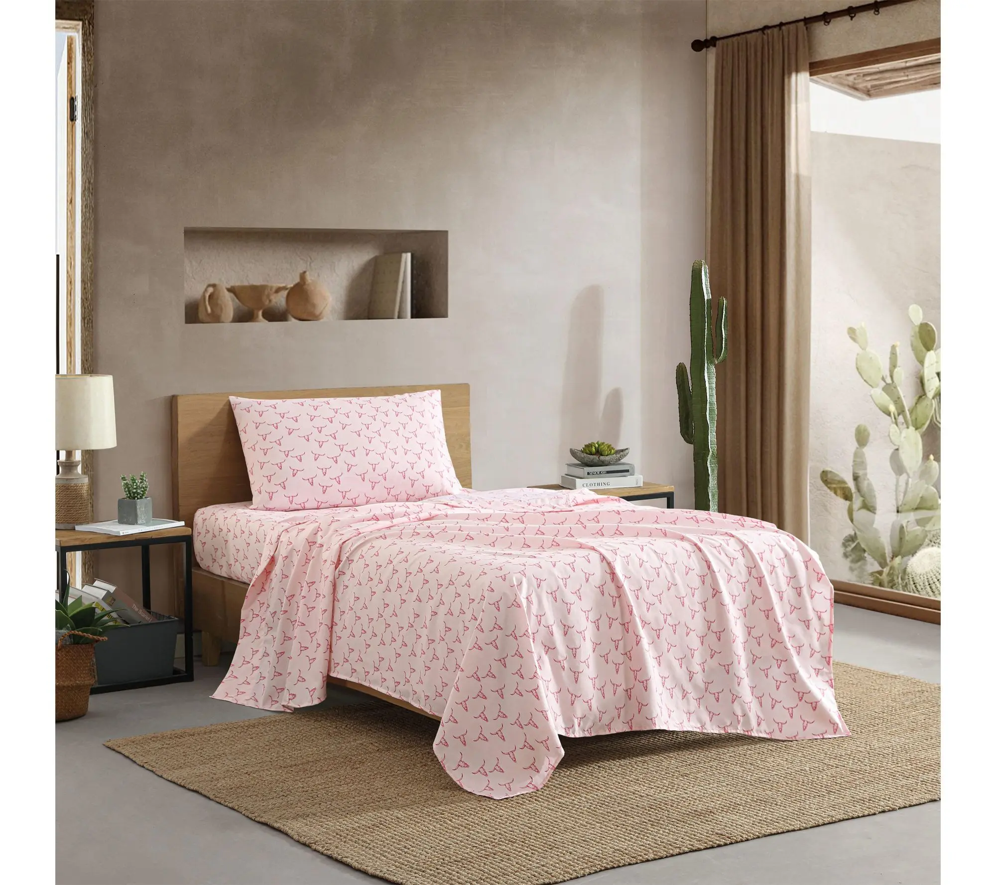 Wrangler Steer Skulls Pink Twin Microfiber Sheet Set