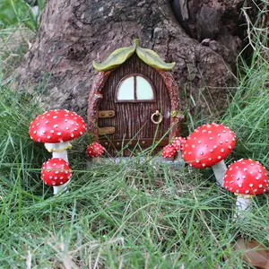 4-Piece Garden Fairy Door Hangers and Mushroom Stakes, Glow-In-The-Dark Lawn Decor, Outdoor Tree Window Door Hangers, Fairy Garden Accessories
