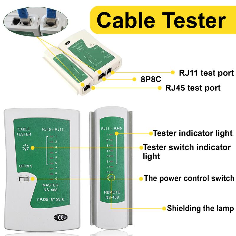 daGodtech RJ45 Ethernet Network Tool Kit Pass Through Cat6 Crimping Tool for RJ45 RJ11 RJ12 Cat5e Cat7 Cat8 Ethernet Cable Tester Stripper Crimper Tool Set with 40 Connectors & Boots Included Battery