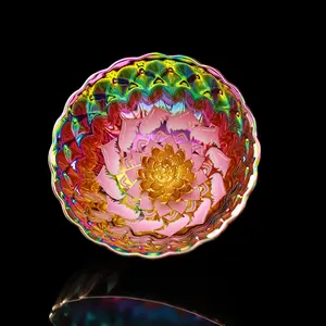 Iridescent Pink Peony Jianzhan with Lotus Base | Rainbow Bloom Tea Cup, Chinese culture, High-temperature firing, Handcrafted ceramic cup, Wine Glass, Kung Fu Cup, Drinkware