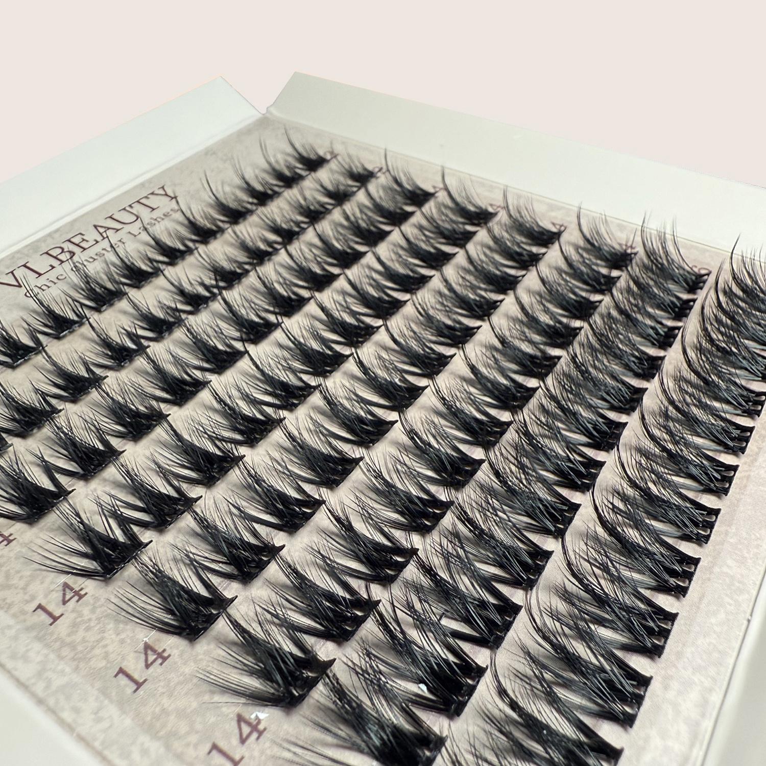 JVLBEAUTY【Night Elf】 Original Euro-American Style False Eyelashes, D Curl, Voluminous, Individual Clusters, Asian-Inspired Comic Look