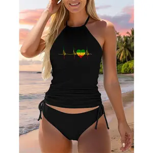 Rasta Reggae Heartbeat ECG Pulse Jamaica Rastafari Heart Two Piece Swimsuit