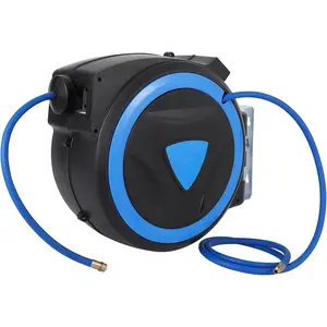 GARVEE Retractable Garden Hose Reel, 3/8 In x 65 Ft Wall Mounted Hose Reel, 9-Pattern Spray Nozzle, Any Length Lock, Auto Rewind System, 180°Swivel Bracket w/Auto Slow Return System