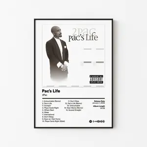 2Pac Album Poster, All Eyez On Me Tracklist Art, Tupac Shakur West Coast Rap Print, 90s Hip Hop Legend Decor, Unframed Print Only
