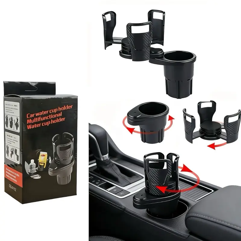 Drive in Comfort with our 2 in 1 Car Cup Holder - Universal Vehicle-Mounted Water Cup Drink Holder with 360° Rotating Adjustable Base for Secure Hold of Wide Bottles and Mugs - Black