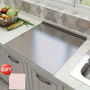 2026 High-end Double-Sided Steel Alloy Cutting Board - Food Grade Stainless Steel, Food Contact Safety, Kitchen Utility, Comes with Cleaning Cloth