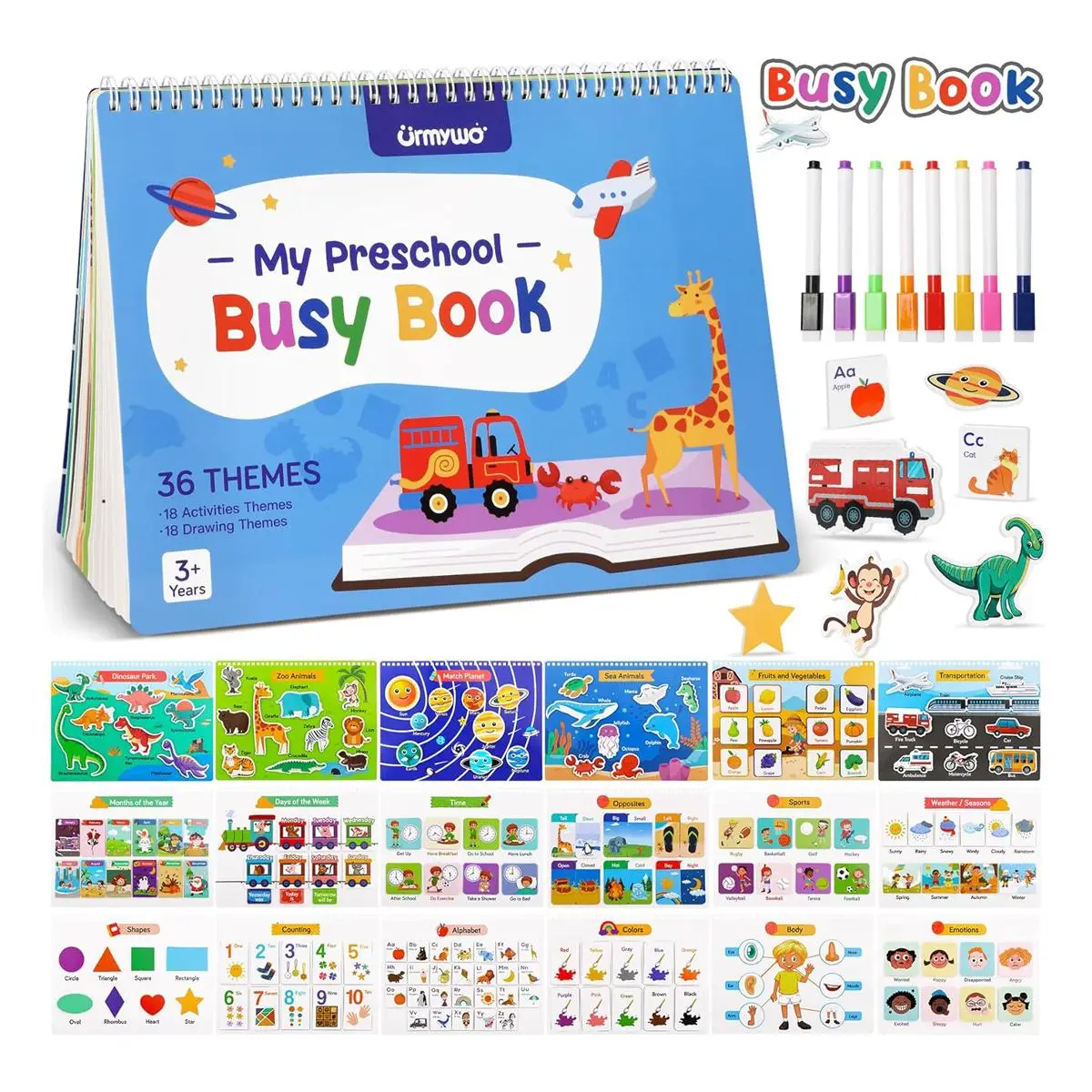Montessori Busy Book for Toddlers 1-3 2-4,Preschool Learning Activities with 36 Themes Learning and Coloring Books Christmas Birthdays Gifts