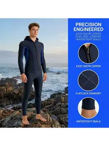 3mm Thickened Warm Wetsuit for Men, One-Piece Hooded Full Suit, Wear-Resistant Diving Suit for Surfing, Snorkeling, Freediving and Jellyfish Protection