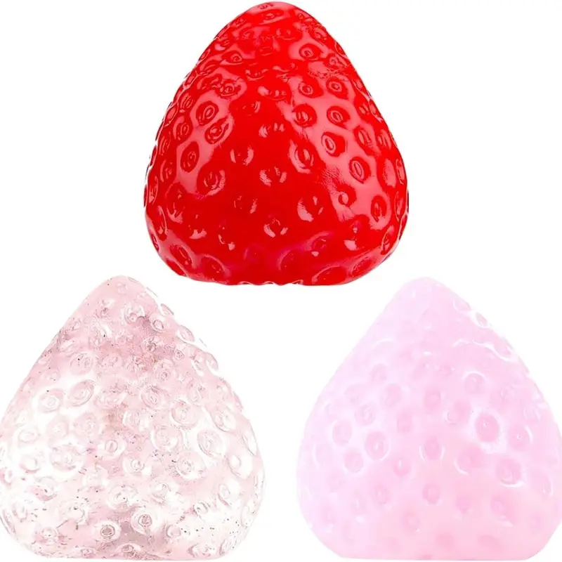 3 Pack Strawberry Squishy Toys, Squishy Fun Cute Fruit Squeeze Stress Balls, Upgraded Sticky Slow Rise Sensory Fidget Toy, Decompression Squeeze Clear Finger Tip Toy for Anxiety Relief, Valentine’s Thanksgiving Birthday Gift, Kawaii Squishies