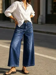 Womens Wide Leg Jeans Straight Leg Stretchy Baggy Loose Trendy Ankle Denim Pants with Pockets for Comfort  cropped pants