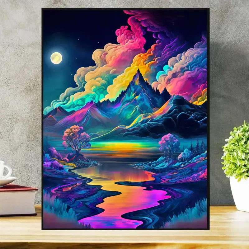 Mountain & Lake Pattern DIY Diamond Arts Painting Without Frame, Colorful DIY Decorative Art Picture For Beginner, DIY Home Decor