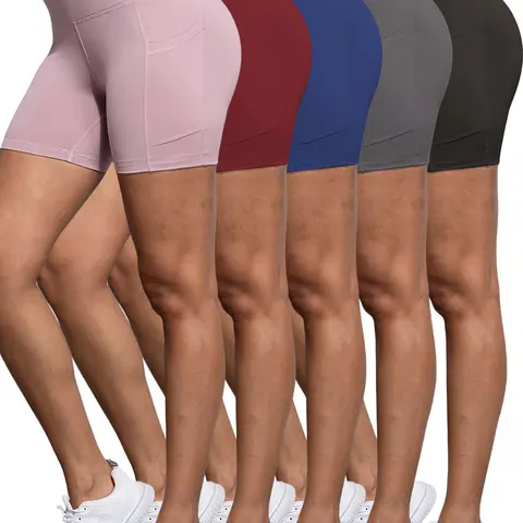 5PC Somen'S High-Waisted Yoga Shorts with Dual Side Pockets, Designed for Tight Fit, Butt-Lifting, Quick-Drying, And High Elasticity for Training, Running, Cycling, And Other Sports. Yoga Clothes Yoga Activewear