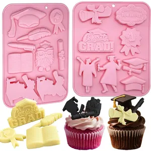 Graduation Chocolate Mold, Graduation Theme Silicone Candy Fondant Molds With Cap, Diploma Owl, Doctoral, Pens, Books Baking Mold for 2025 Graduation Celebration Party