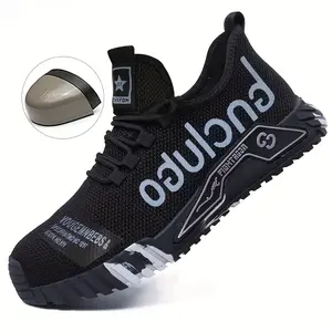 Plus Size Men's Trendy Solid Color Steel Toe & Puncture Proof Safety Shoes, Comfy Non Slip Lace Up Durable Work Shoes - Steel Toe & Puncture Proof, Non Slip, Durable - For Construction Workers & Industrial Workers - Ideal for Work & Safety