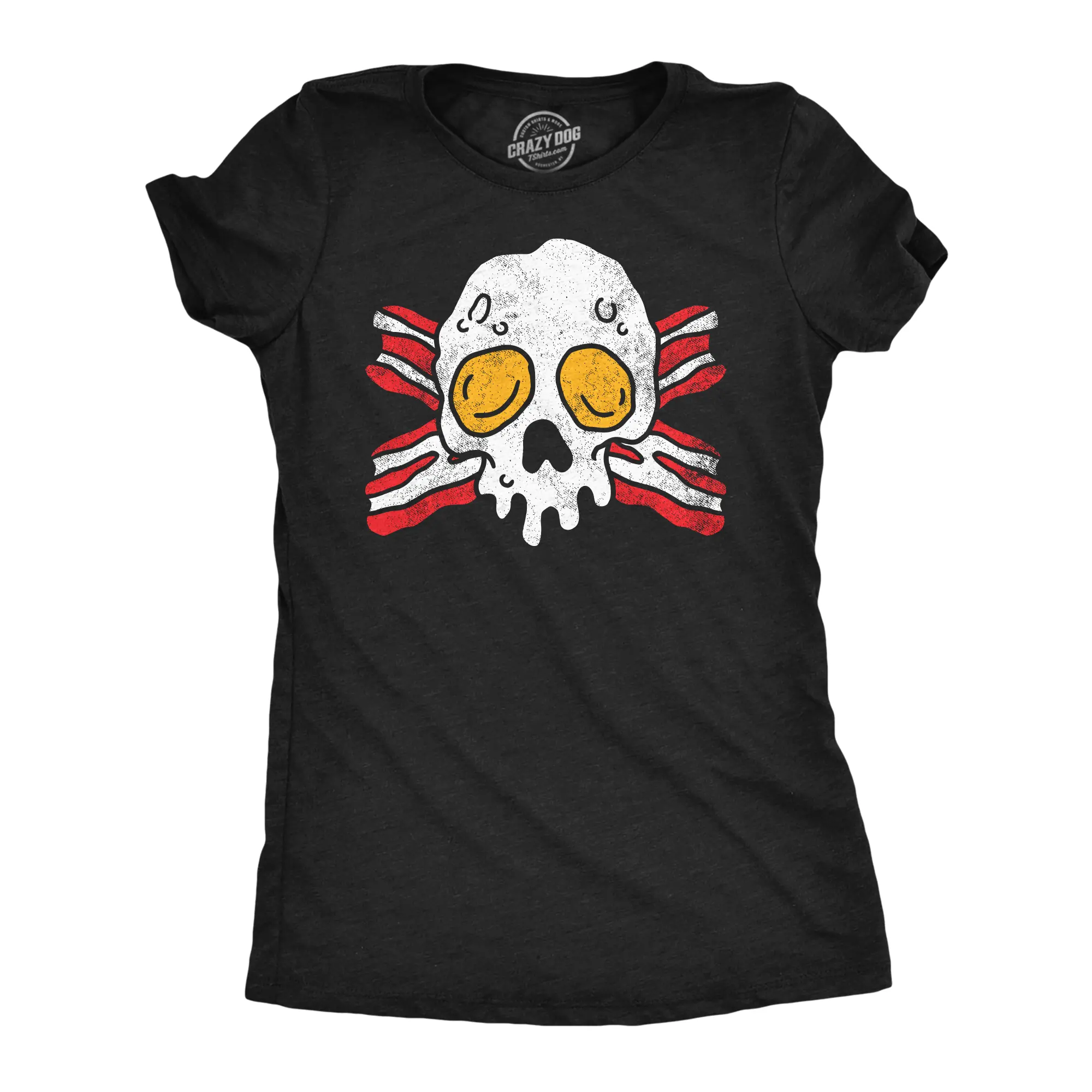 Womens Funny T Shirts Bacon and Eggs Skull Breakfast Graphic Tee for Ladies Funny Womens T Shirts Cute Vintage Fashion Casual Ladies T-Shirt Gift Sarcastic Tops for Women Funny Food Top Women's Novelty Tees Black -