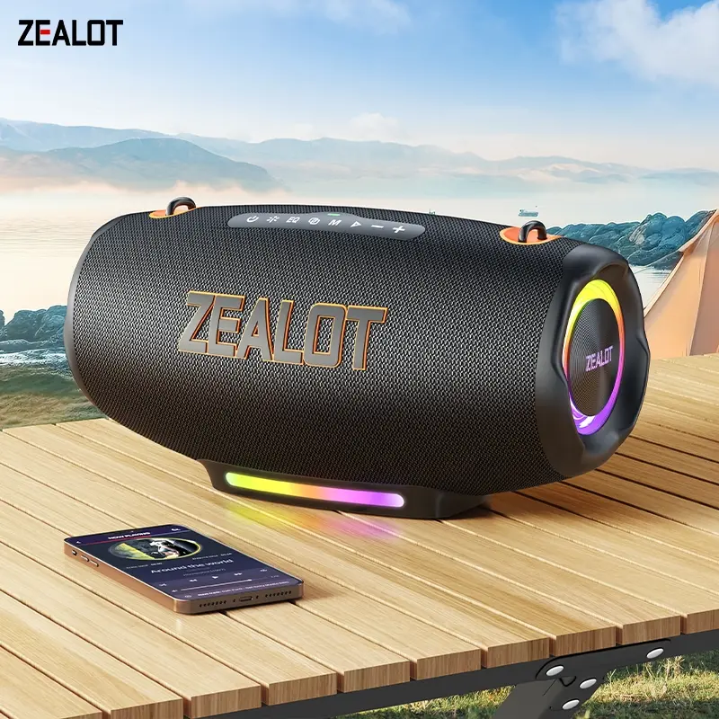 Zealot Portable Bluetooth-compatible Speaker, Outdoor Waterproof Party Speaker, 100w Powerful Bass, Fast Charging, RGB Light Effect, All-Day Battery Life, Bass Boost Speaker