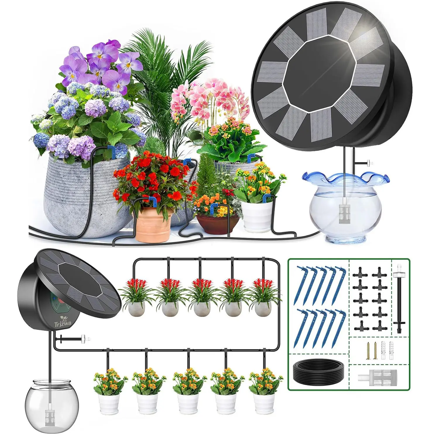 Solar Drip Irrigation System for Garden,2025 Latest Irrigation System for Potted Plants,Supported Automatic Watering System for The Balcony, The Plant Bed and The Green House