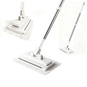 Automatic Clamping Dust Mop with One-Click Release, Hands-Free Flat Floor Sweeper for RV Garage Workshop, No-Wash Disposable Towel Paper Grip Mop, Heavy Duty