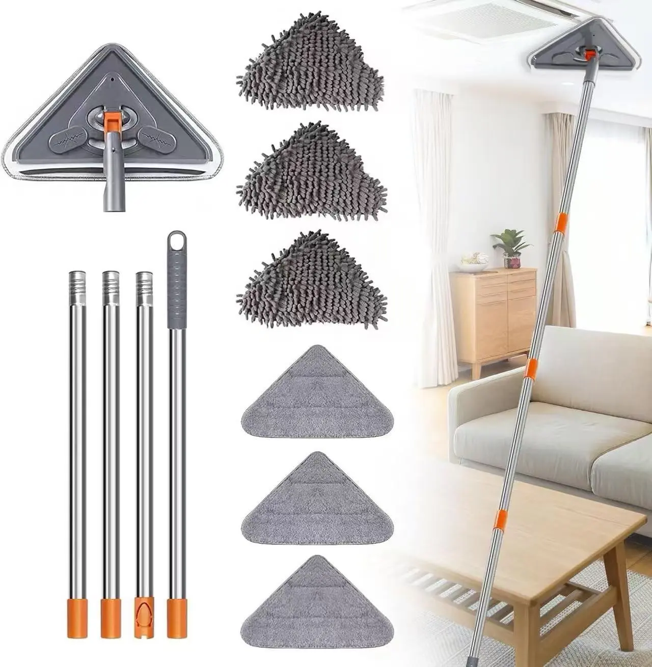 Lightweight Extendable Triangle Rotating Mop, Multi-Functional High Reach Cleaning Tool with Washable Replacement Mop Pads, Ideal for Ceiling, Wall, Corner Household Deep Cleaning general purpose scrub brush