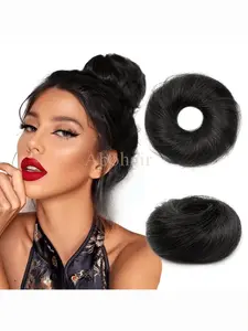 Human Hair Buns Chignon Ponytail Hairpiece Updo Donut Real Hair Extensions Flexible Elastic Band Human Hair Extensions