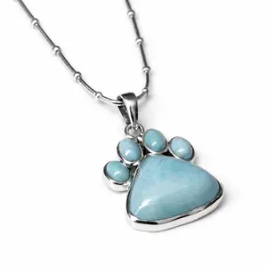 Larimar Paw Necklace, Sterling Silver Paw Pendant