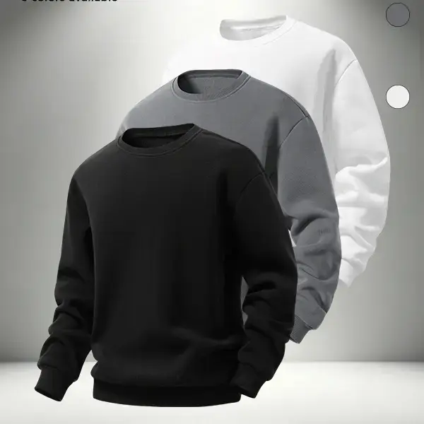 Men’s multi-pack basic solid-color crewneck pullover sweatshirts for autumn/winter, casual athletic long-sleeve sweatshirts with a classic crew neck design, loose, versatile solid-color long sleeves, soft, skin-friendly fabric