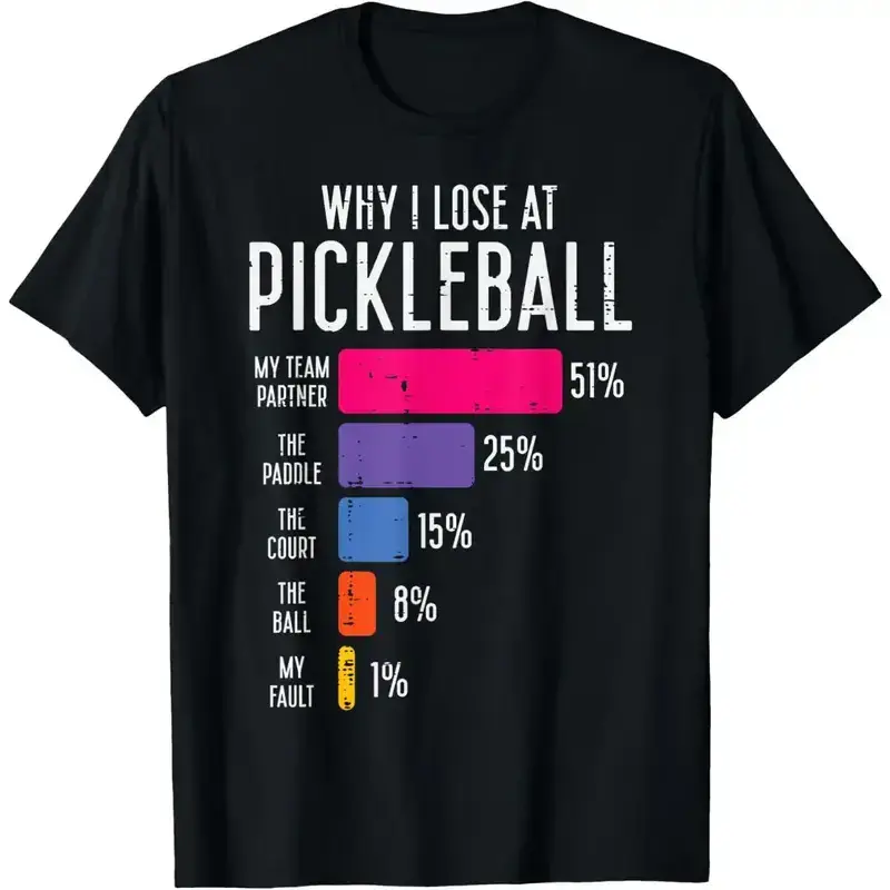 Women's 100% Cotton Short-Sleeve Round Neck Casual Distressed Graphic T-Shirt - "Why I Lose At Pickleball" Funny Design Clear Clothes