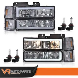 Smoke LED Headlights Corner Lamps Fit For 1994-98 GMC C10 C/K 1500 2500 3500, C10 Series, Chrome Housing