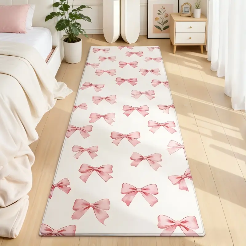 Girly Heart Pink Bow Strip Bedside Carpet Plush Thickened Bedroom Carpet Home Entry Door Anti-Slip Carpet Dresser Bay Window Floor Mat Princess Room Full Carpet Soft Machine Washable Household Foot Mat Decorative Rug