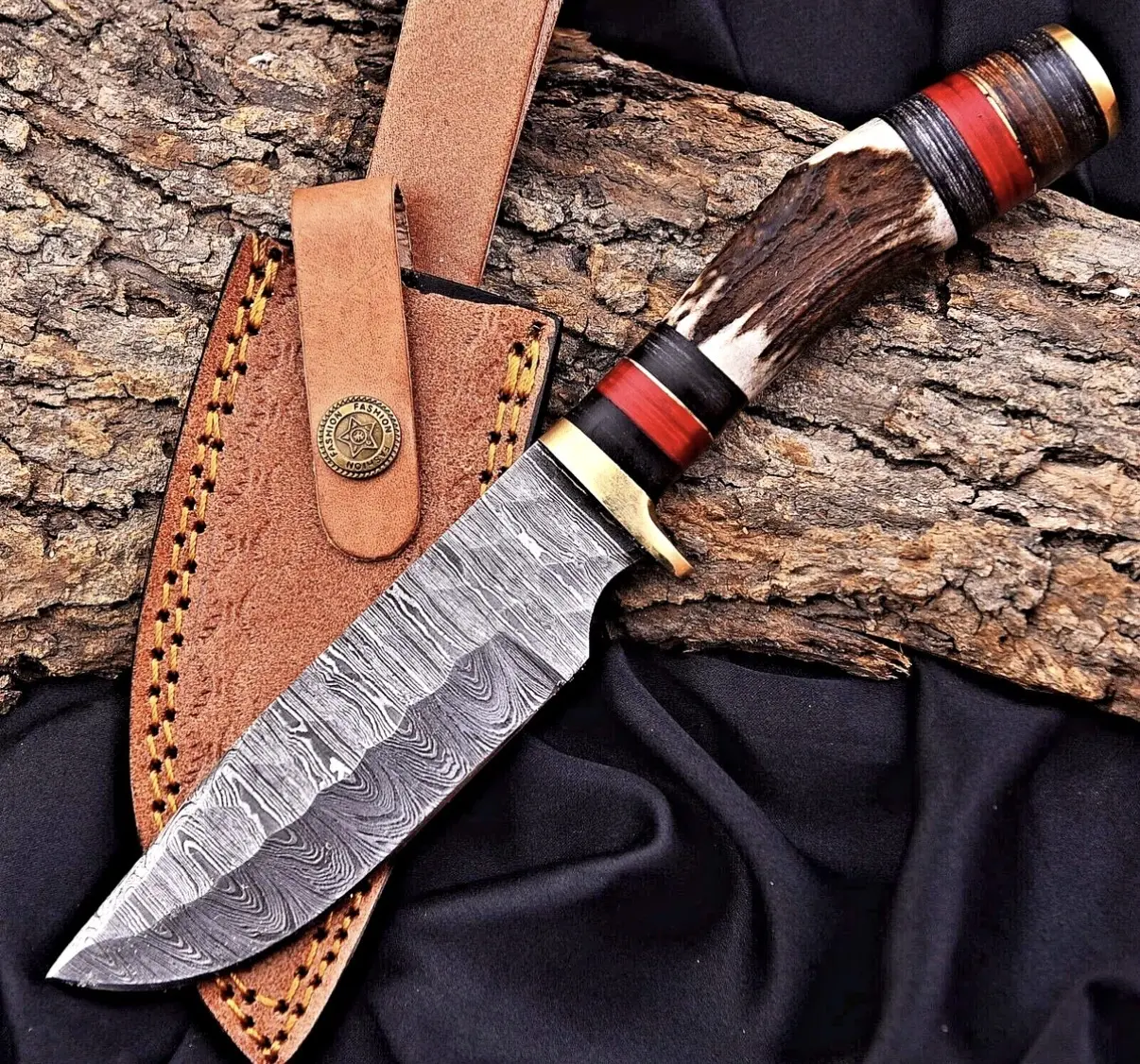 Custom Handcrafted Damascus Steel Fixed Blade Skinner Knife Outdoor Knife With Sheath