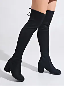 Women's Solid Color Over The Knee Boots, Fashionable Pointed Toe Boots for Fall & Winter, Women's Boots for Daily Wear