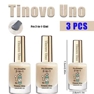 Tinovo Uno 2-in-1 Nail Strengthener&Care Oil Set  - 3 Bottles 12ml Each - Nail Strengthening Serum,Natural Jelly Beige, Quick-Drying Formula For Soft and Brittle Hairline Cuticles with Enhanced Shine, Shine Enhancing Tope Coat, Quick-Dry Formula
