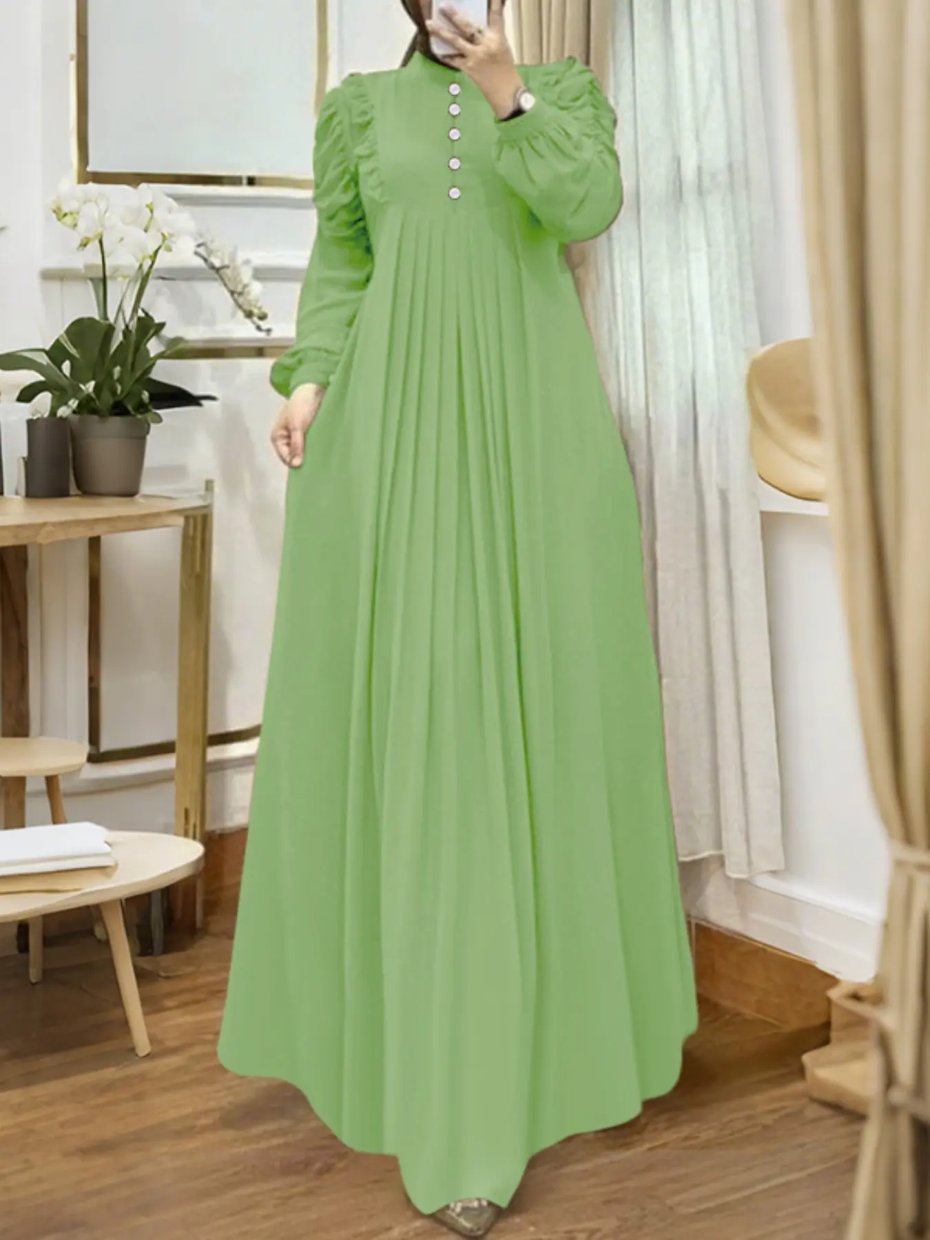 Women's Casual Fashion Round Neck Long Sleeve Long Dress, Elegant Loose-Fitting Solid Pattern, Spring & Fall Wear, No Pockets, Long Sleeve Dresses